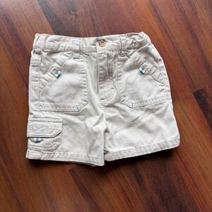 Vintage Mc Kids‎ Khaki Cargo Shorts 24M Tan Cotton Blue Contrast MKIB1002B
